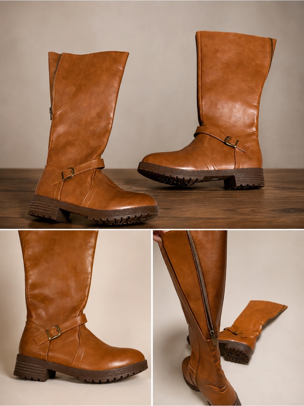 Classic Tall Buckle Riding Boots in Cognac